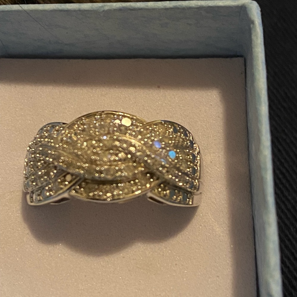 IKS Sterling Silver Half Karat Diamond Ring. Plated with platinum for durability